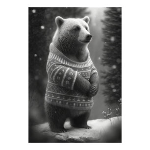 Adorable Bear Wearing a Cozy Sweater Photo Print