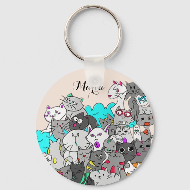 Adorable Beautiful Cute Cats Key Ring (Front)