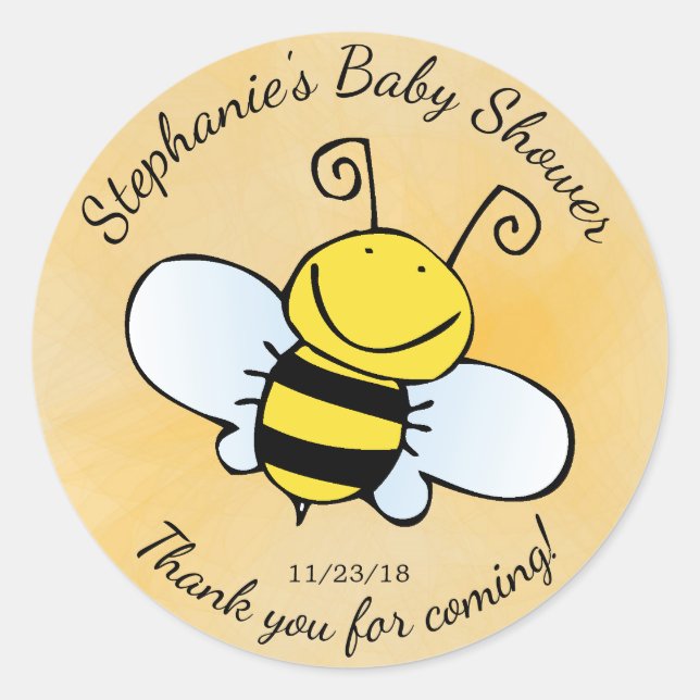 Adorable Bee Baby Shower Favour Sticker (Front)