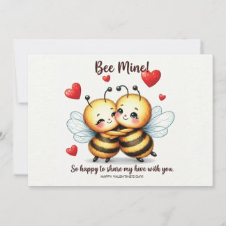 Adorable Bee Couple in Love with Hearts Holiday Card