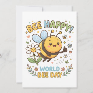 Adorable "Bee Happy!" Illustration for World Bee D Card