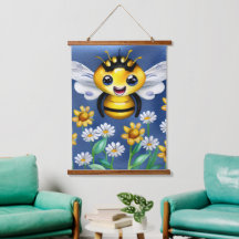 Adorable Bee in a Flower Garden Watercolor