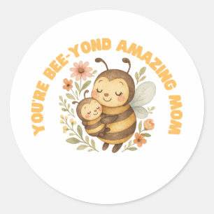 Adorable Bee Mom Mother's Day Classic Round Sticker