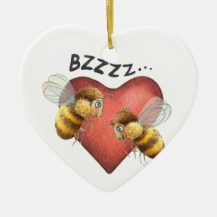 Adorable Bees and Heart Shape Ceramic Tree Decoration
