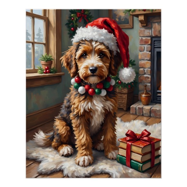 Adorable Bernedoodle Dog Cozy Knitted Santa Hat Poster (Front)