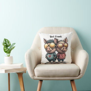 Adorable "Best Friends" Pig Pillow