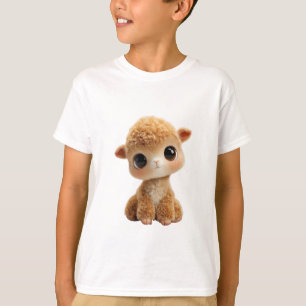 Adorable Big Eyed Fluffy Brown Alpaca Kids T-Shirt