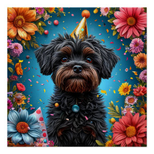 Adorable Birthday Party Hat Puppy Poster