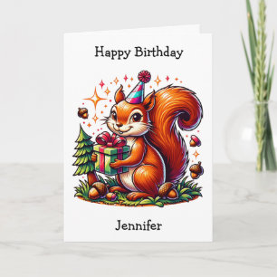 Adorable Birthday Squirrel Colouring Page Card