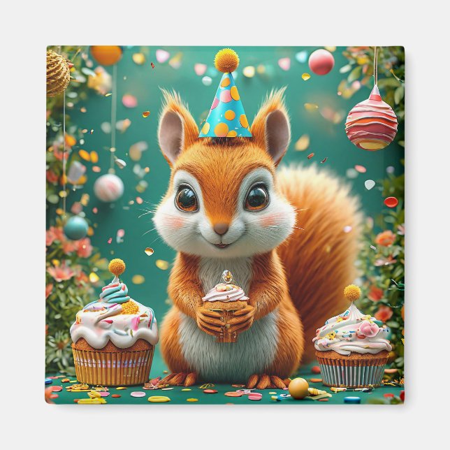 Adorable birthday Squirrel Magnet (Front)