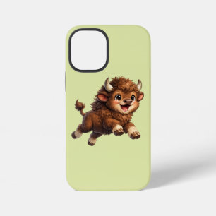 Adorable Bison Playfully Running with a Joyful iPhone 12 Mini Case