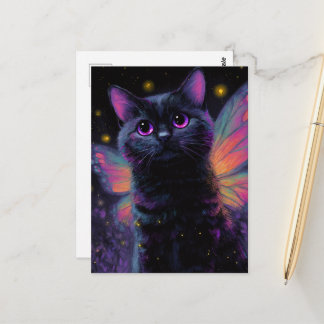 Adorable Black and Purple Cat Fairy Postcard