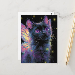 Adorable Black and Purple Cat Fairy Postcard