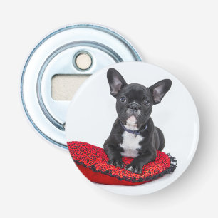 Adorable Black and White Bulldog Puppy Photo Bottle Opener