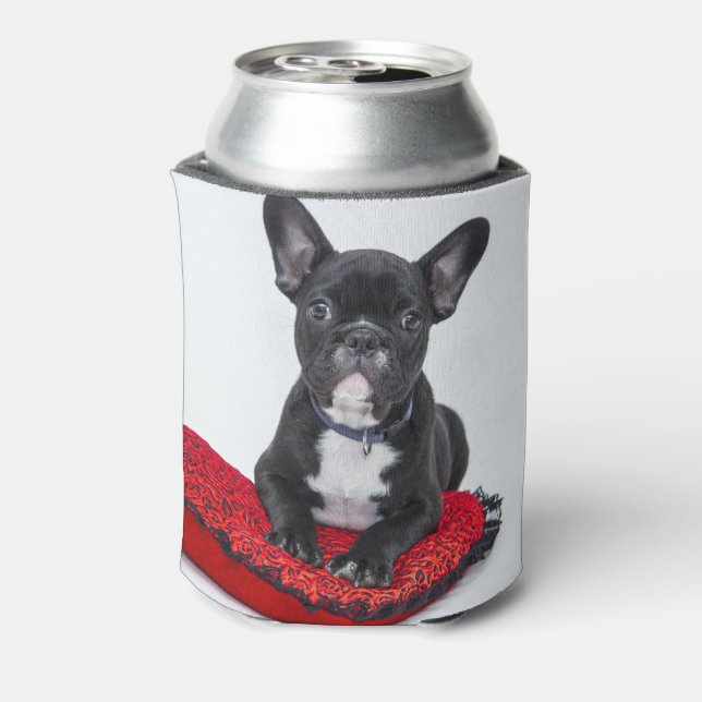Adorable Black and White Bulldog Puppy Photo Can Cooler (Can Back)