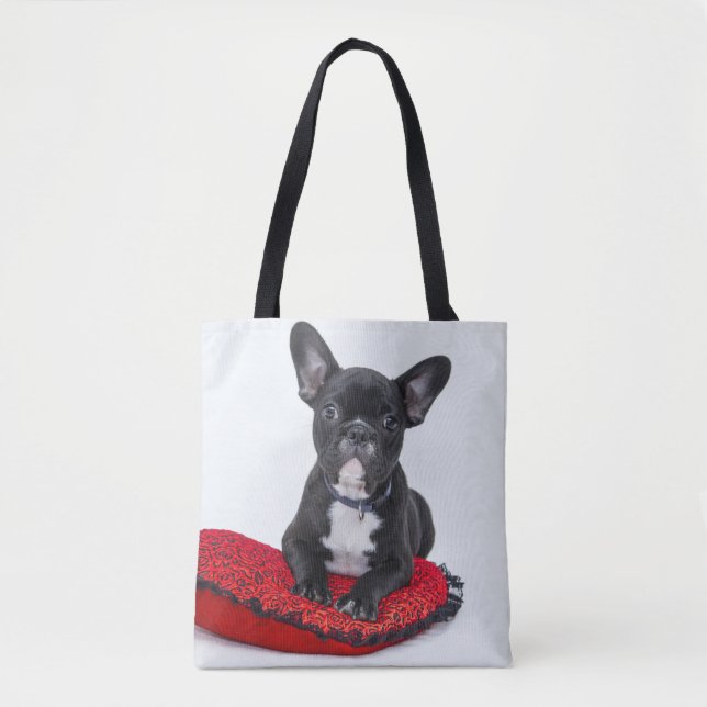 Adorable Black and White Bulldog Puppy Photo Tote Bag (Front)