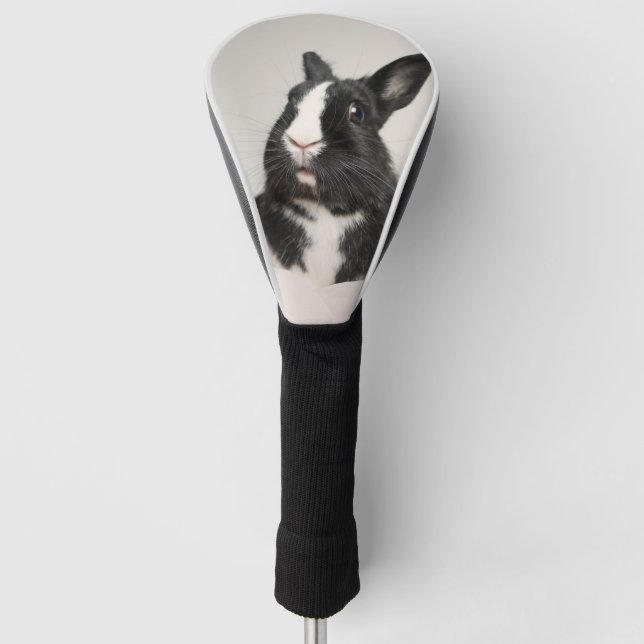 Adorable Black and White Bunny Rabbit Golf Head Cover (Front)
