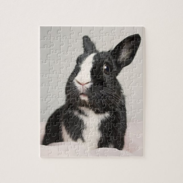 Adorable Black and White Bunny Rabbit Jigsaw Puzzle (Vertical)