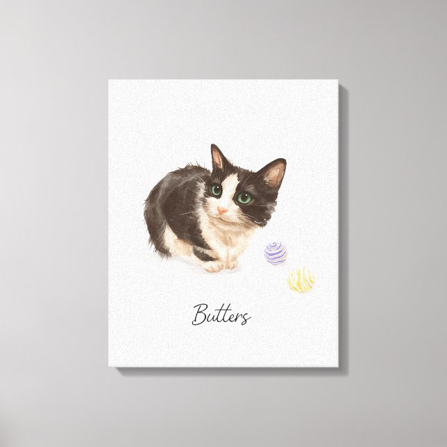 Adorable Black And White Cat Named Butters Canvas Print (Front)