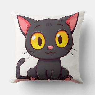 Adorable Black Cartoon Cat Cushion