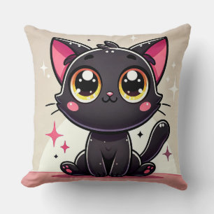 Adorable Black Cartoon Cat Cushion