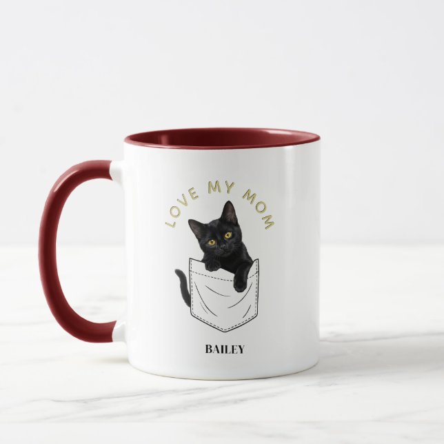 Adorable Black Cat in Pocket Name Mug (Left)