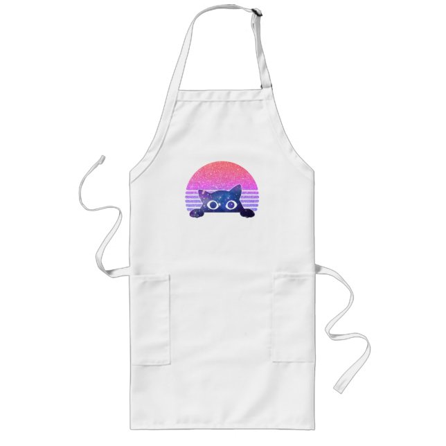 Adorable Black Cat Peeking – Cute Feline Long Apron (Front)