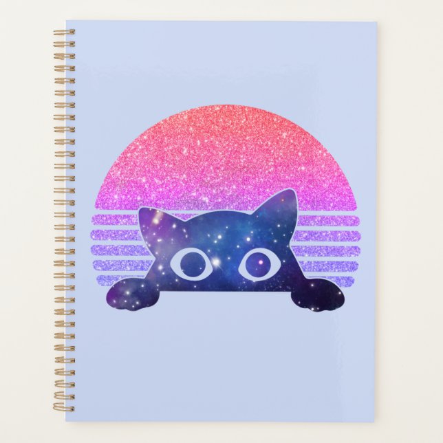 Adorable Black Cat Peeking – Cute Feline Planner (Front)