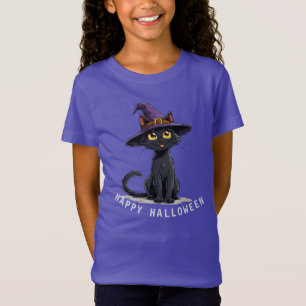 Adorable Black Cat Wearing a Witch Hat T-Shirt