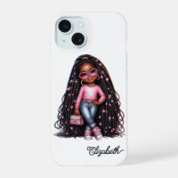 Adorable Black Girl Chibi Art with Pink Accents