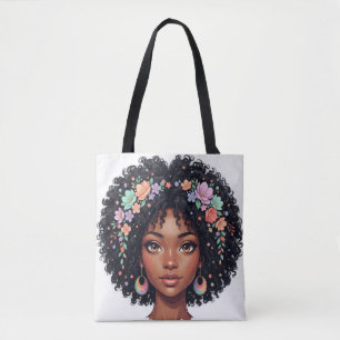 Adorable Black Girl W/ Flower Crown Afro Tote Bag