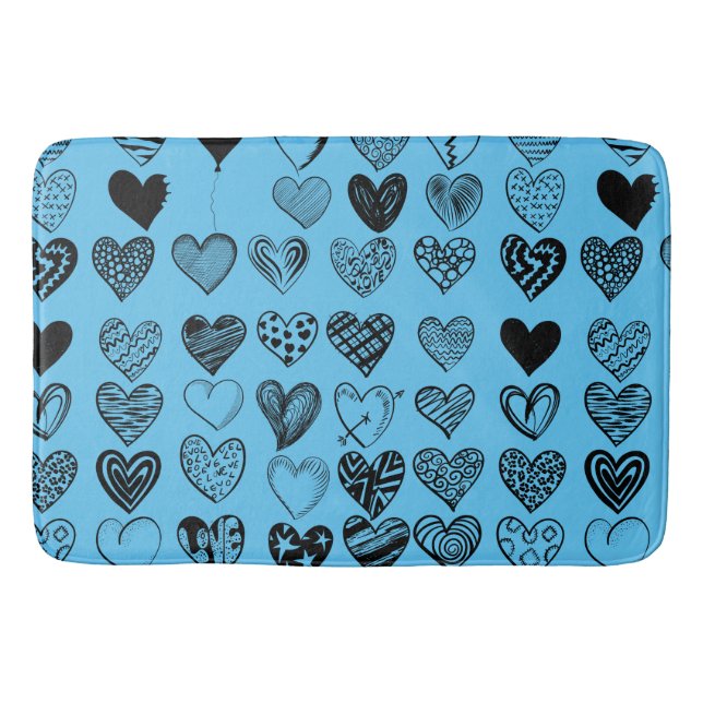 Adorable Black Heart Scribble Drawing Bath Mat (Front)