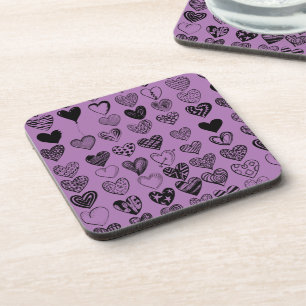 Adorable Black Heart Scribble Drawing Beverage Coa Coaster