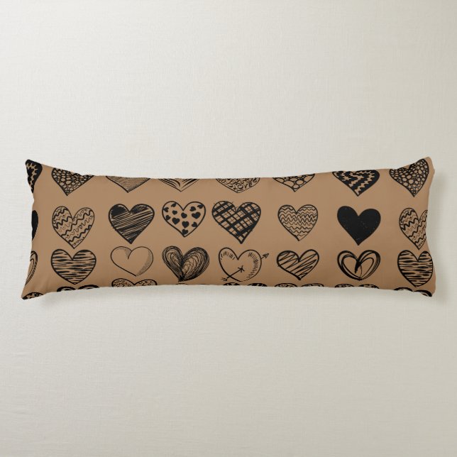 Adorable Black Heart Scribble Drawing Body Cushion (Front)