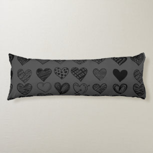 Adorable Black Heart Scribble Drawing Body Cushion