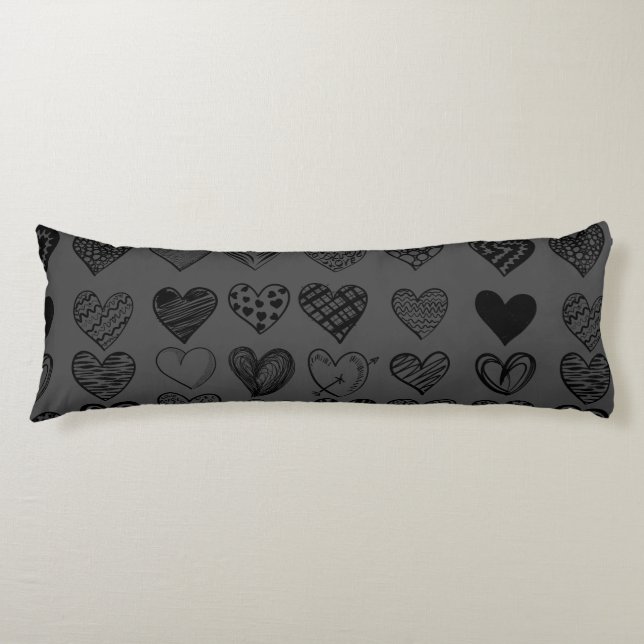 Adorable Black Heart Scribble Drawing Body Cushion (Front)