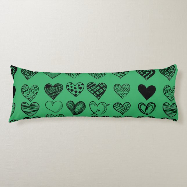 Adorable Black Heart Scribble Drawing Body Cushion (Front)