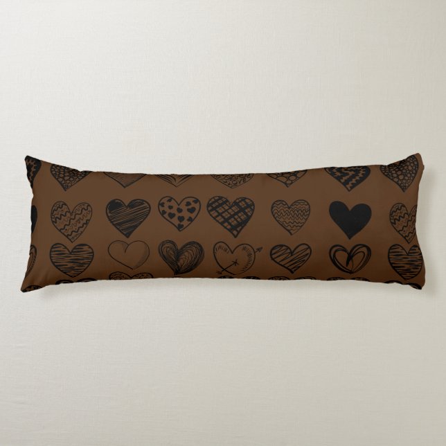 Adorable Black Heart Scribble Drawing Body Cushion (Front)