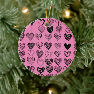 Adorable Black Heart Scribble Drawing Ceramic Orna Ceramic Tree Decoration