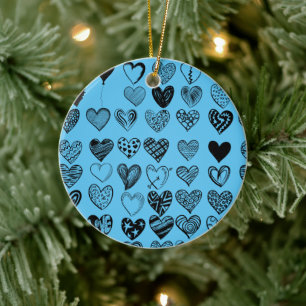 Adorable Black Heart Scribble Drawing Ceramic Orna Tree Decoration