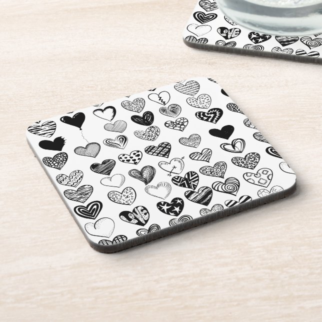 Adorable Black Heart Scribble Drawing Coaster (Left Side)