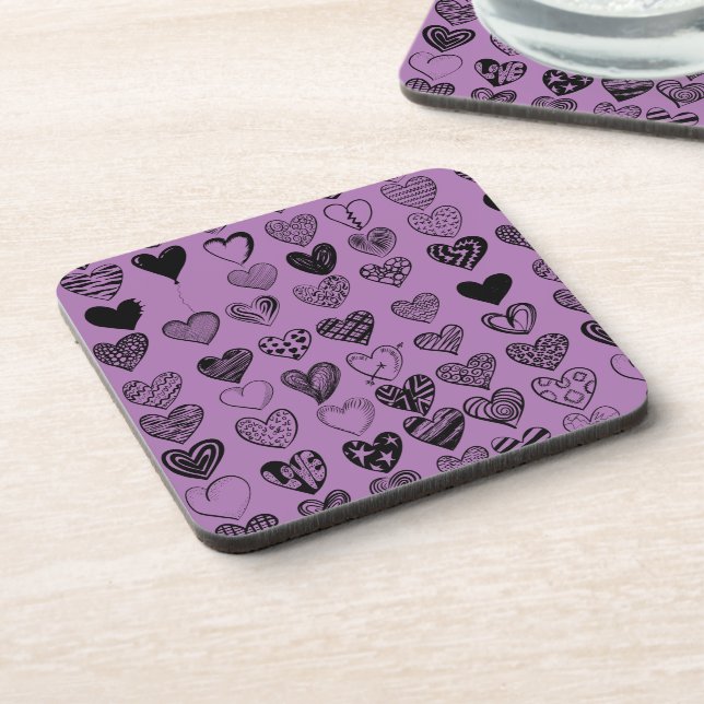 Adorable Black Heart Scribble Drawing Coaster (Left Side)