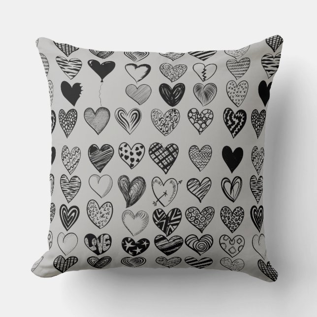 Adorable Black Heart Scribble Drawing Cushion (Front)