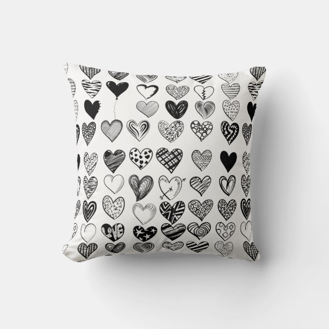 Adorable Black Heart Scribble Drawing Cushion (Front)