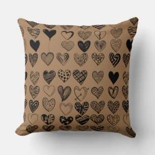 Adorable Black Heart Scribble Drawing Cushion