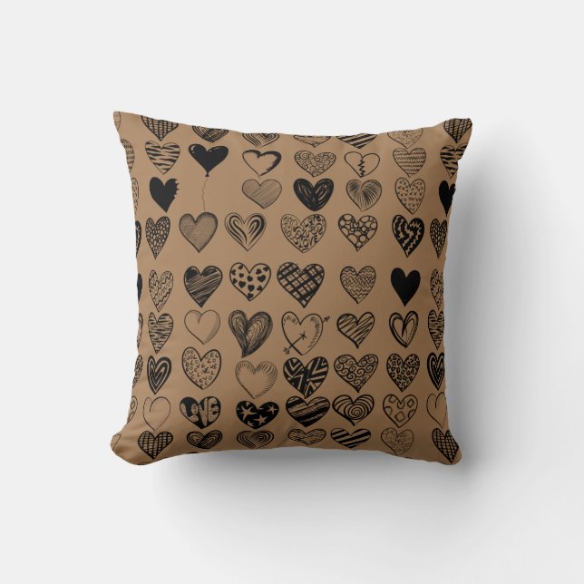 Adorable Black Heart Scribble Drawing Cushion (Front)