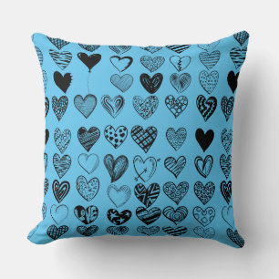 Adorable Black Heart Scribble Drawing Cushion