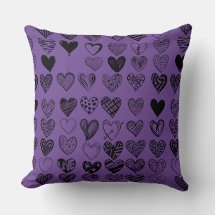 Adorable Black Heart Scribble Drawing Cushion