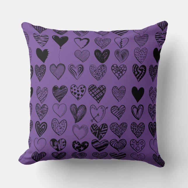 Adorable Black Heart Scribble Drawing Cushion (Front)