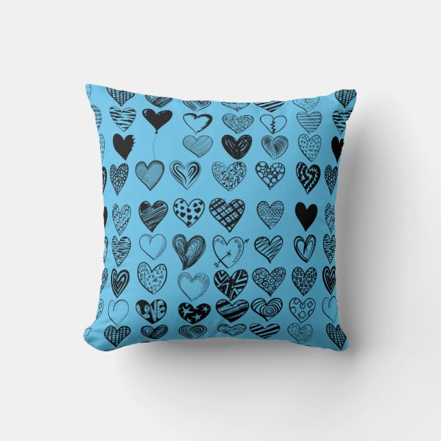 Adorable Black Heart Scribble Drawing Cushion (Front)